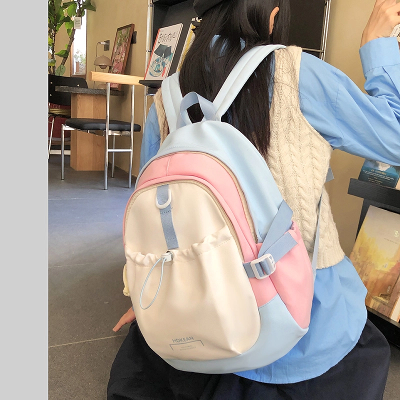 泰迪珍藏 撞色校园书包初中生高颜值设计感小众大学生韩系背包 尼龙 双肩包 女款 蓝粉色/蓝黄色/红橘色