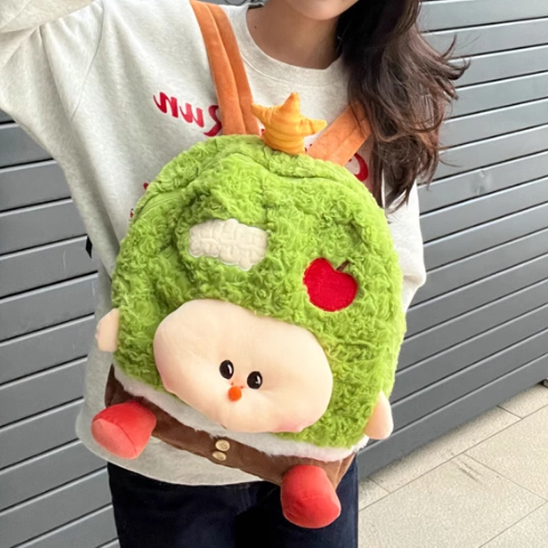 泰迪珍藏 可爱苹果树日系可爱卡通玩偶包潮森系 毛绒 双肩包 女款 绿色