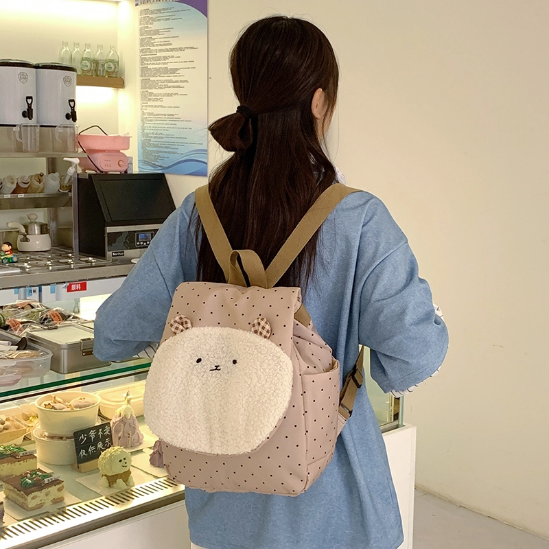 泰迪珍藏 可爱小熊软妹日常手提百搭 尼龙布 双肩包 女款 卡其色