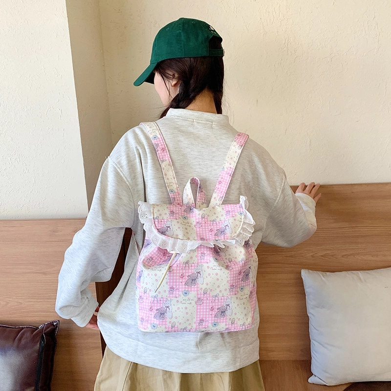 泰迪珍藏 森系少女可爱拼色大容量碎花 布 双肩包 女款 多色