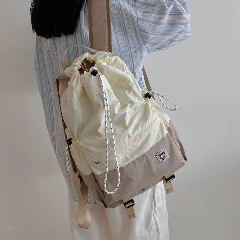 泰迪珍藏 轻量化背包抽绳束口袋拼色款运动滑板羽毛球包 尼龙 双肩包 女款 多色