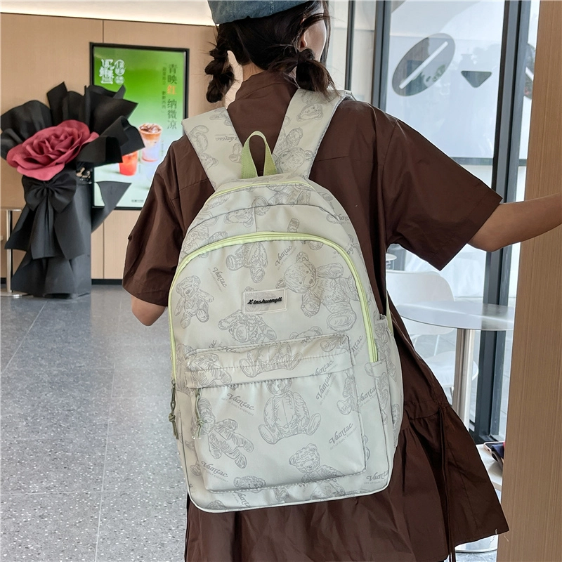 泰迪珍藏 可爱小熊小众原创旅行初高中生时尚 尼龙 双肩包 女款 浅绿色/米白色/粉红色