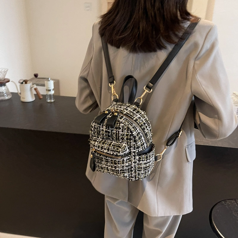 泰迪珍藏 小巧精致金丝呢子小香风时尚百搭简约 布 双肩包 女款 白色/黑色