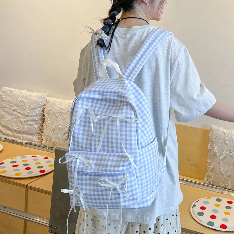泰迪珍藏 慵懒风书包大学生原创小众简约百搭格子背包初高中学生包潮 复合布 双肩包 女款 多色