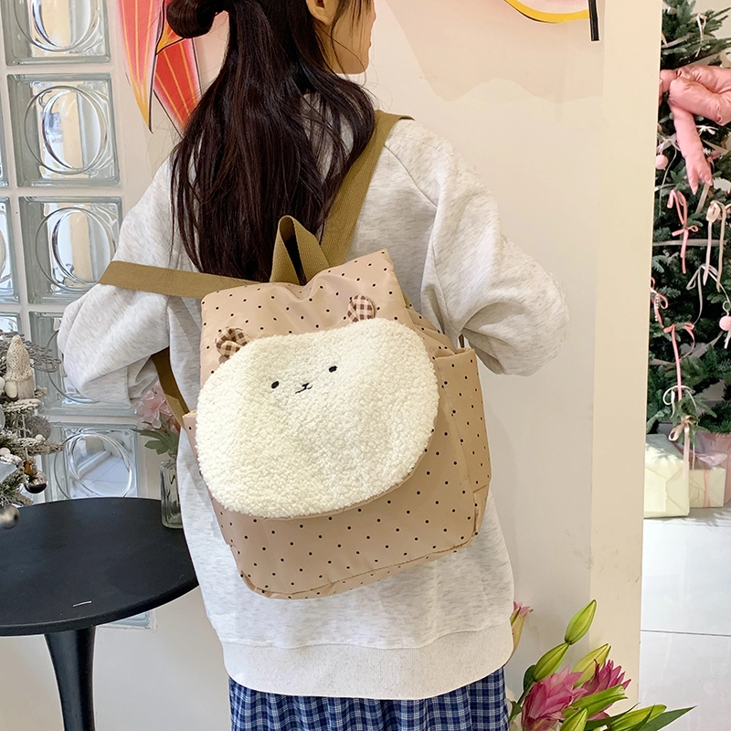 泰迪珍藏 可爱小熊软妹日常手提百搭 尼龙布 双肩包 女款 卡其色