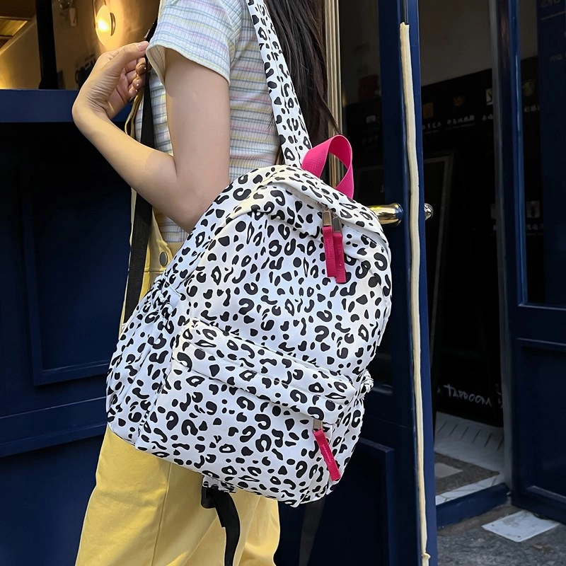泰迪珍藏 大学生上课简约百搭通勤逛街 复合布 双肩包 女款 豹纹粉/豹纹黑