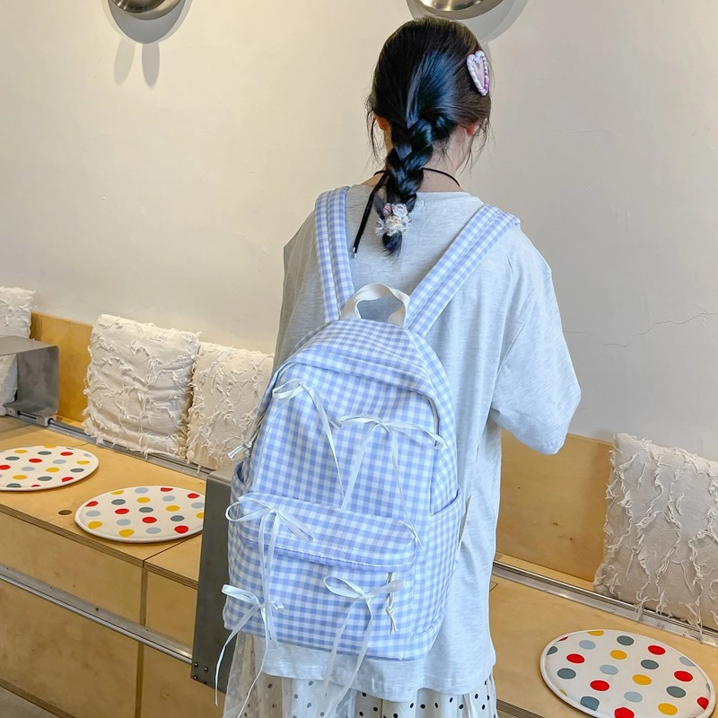 泰迪珍藏 慵懒风书包大学生原创小众简约百搭格子背包初高中学生包潮 复合布 双肩包 女款 多色