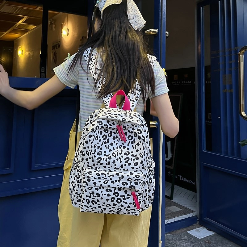 泰迪珍藏 大学生上课简约百搭通勤逛街 复合布 双肩包 女款 豹纹粉/豹纹黑