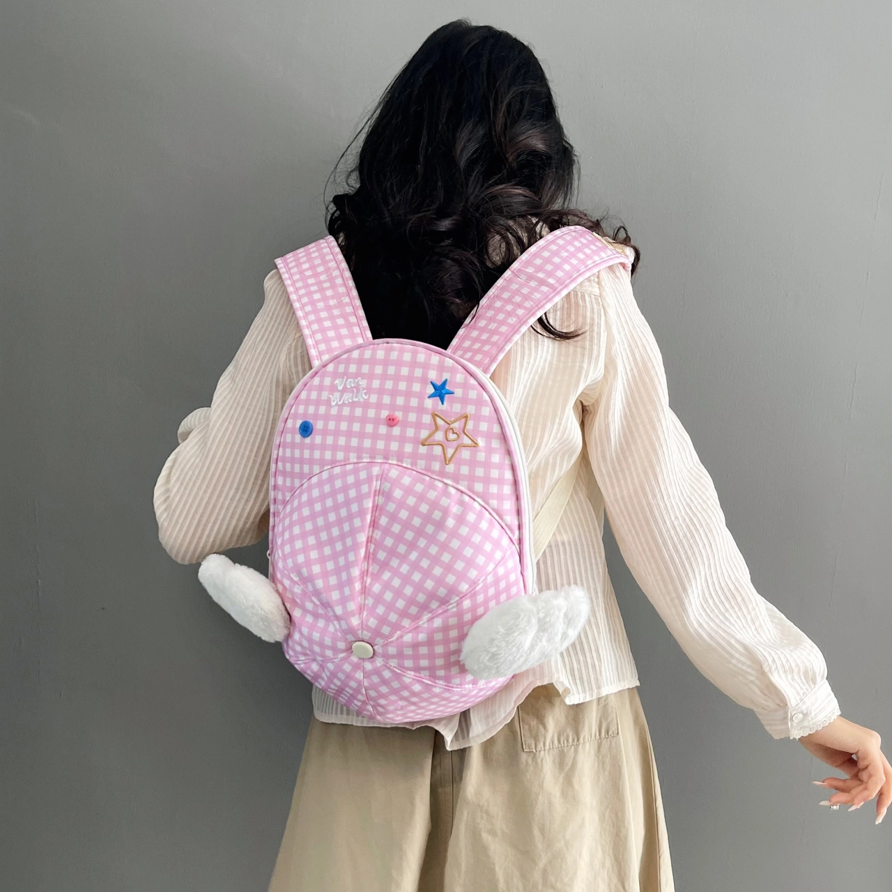 泰迪珍藏 设计卡通可爱格子 尼龙 背包双肩包 女款 粉色/蓝色