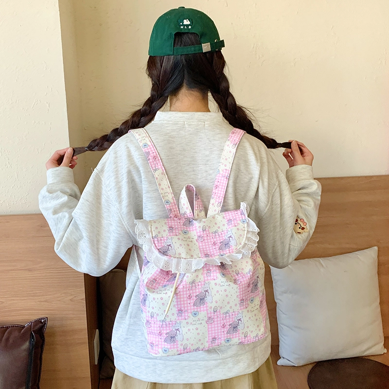 泰迪珍藏 森系少女可爱拼色大容量碎花 布 双肩包 女款 多色