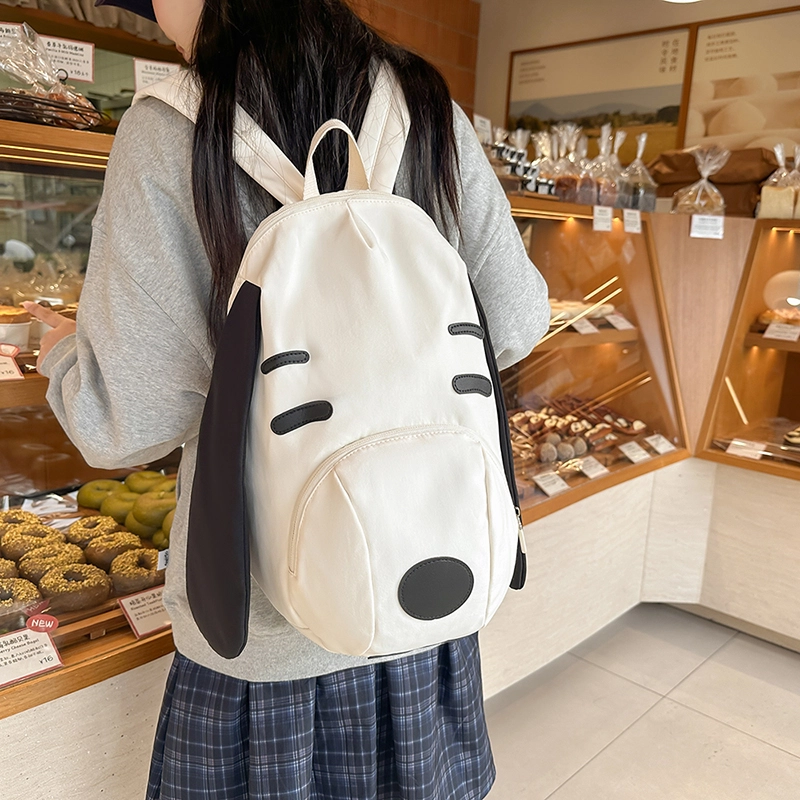 泰迪珍藏 可爱小狗双背包个性大耳狗初中小学生书包小众大容量外出旅行 尼龙 双肩包 女款 乳白色