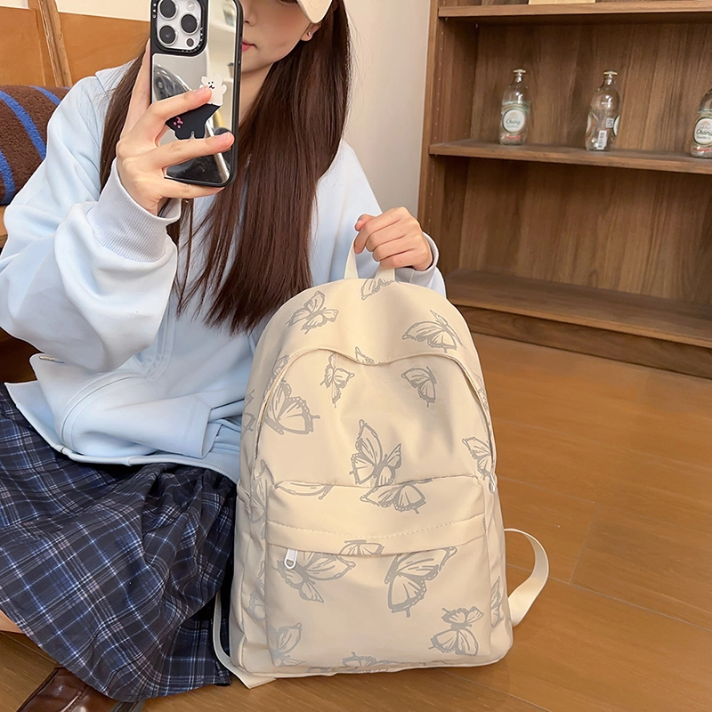 泰迪珍藏 蝴蝶印花大学生小众初中高中轻便 尼龙 双肩包 女款 多色