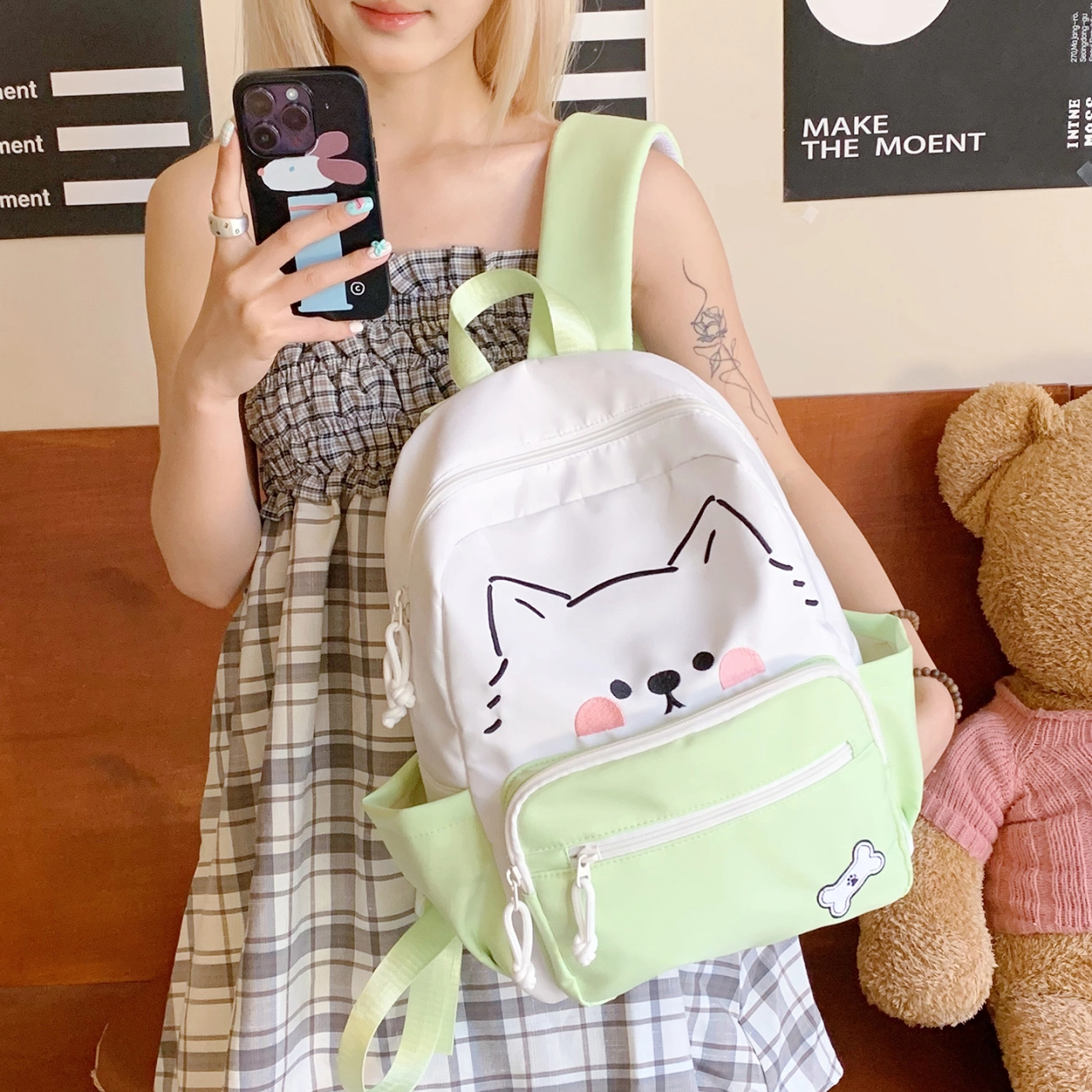 泰迪珍藏 日系可爱小狗印花卡通百搭通勤 尼龙布 双肩包 女款 多色