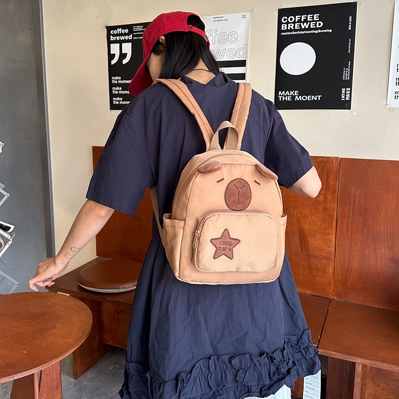 泰迪珍藏 日系卡皮巴拉可爱休闲 尼龙 双肩包 常规 女款 咖啡色