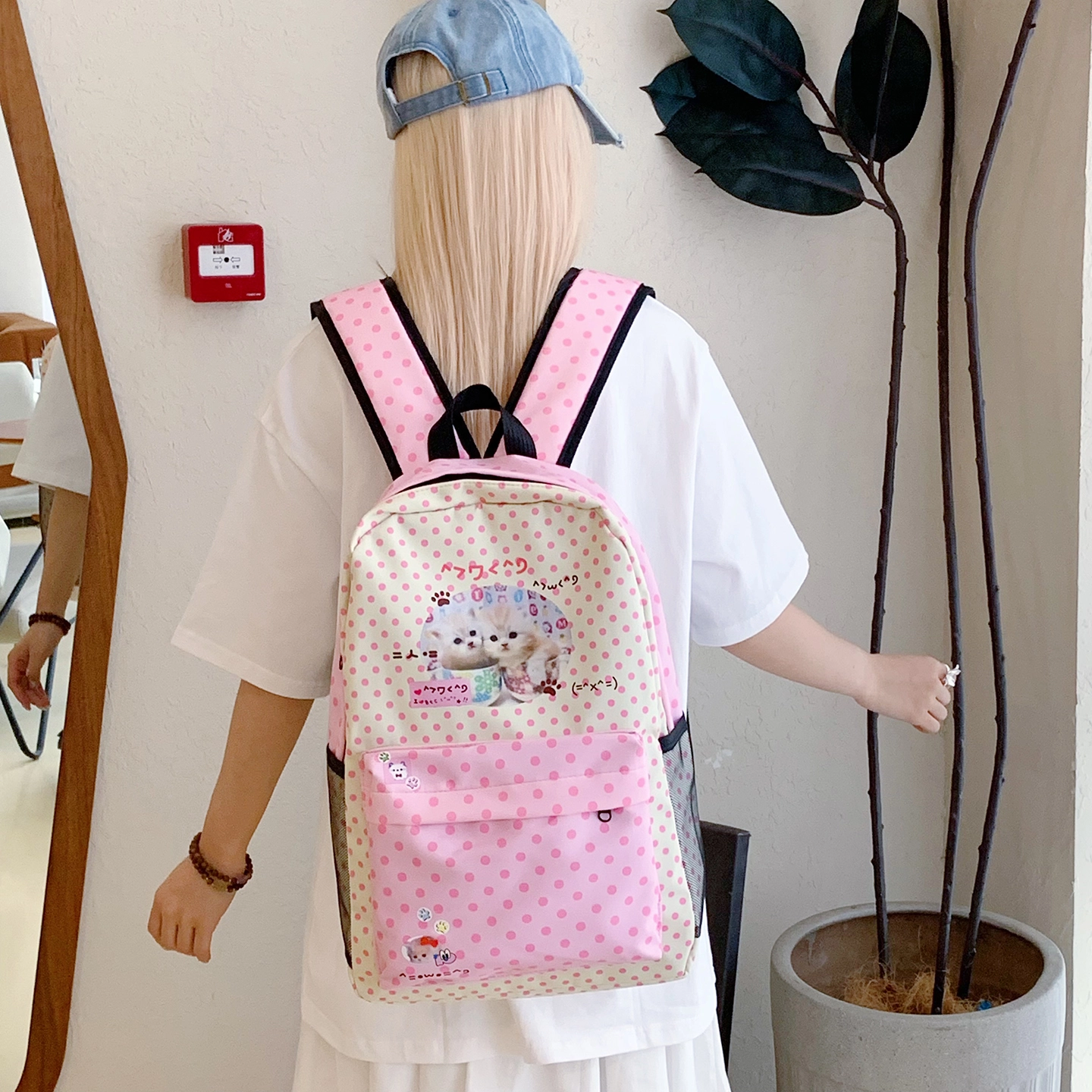 泰迪珍藏 可爱甜美时尚百搭小众 尼龙布 双肩包 女款 粉波点