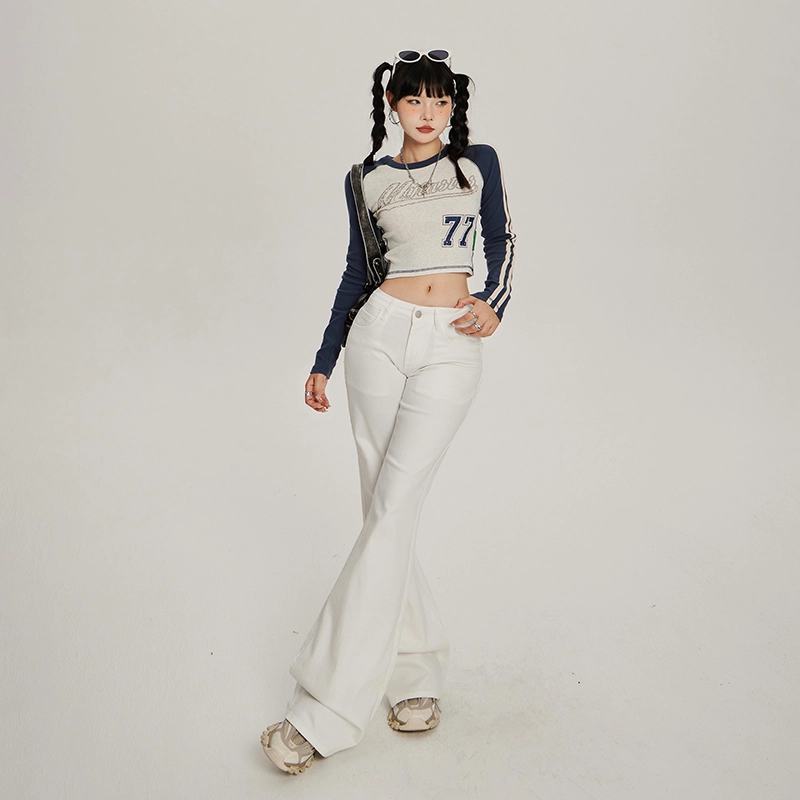 玉儿恋 美式休闲低腰舒适修身新潮辣妹纯欲风微喇牛仔裤 女款