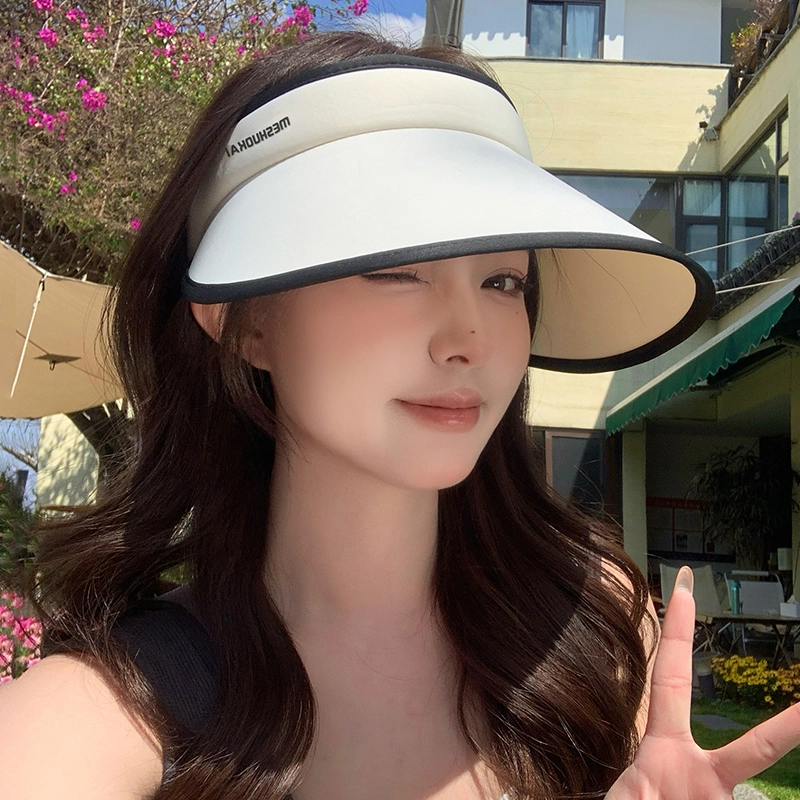 稻草人 夏季大帽檐遮阳空顶帽防紫外线 显脸小简约百搭 冰丝 防晒帽 女款