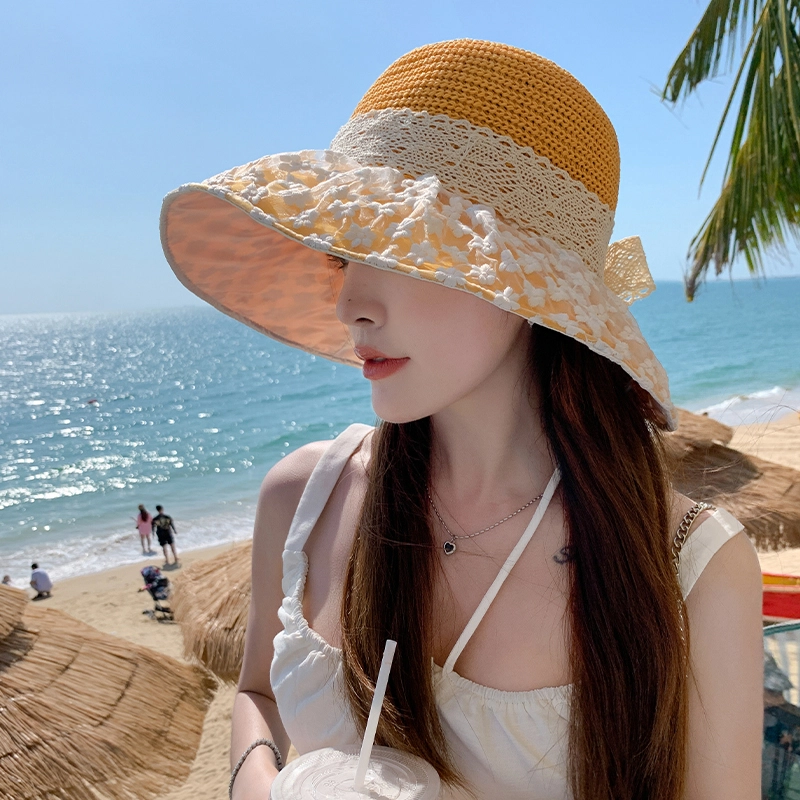 稻草人 帽子夏季新款太阳帽大帽檐防紫外线户外防晒遮阳帽 聚酯纤维 渔夫帽 女款 多色可选