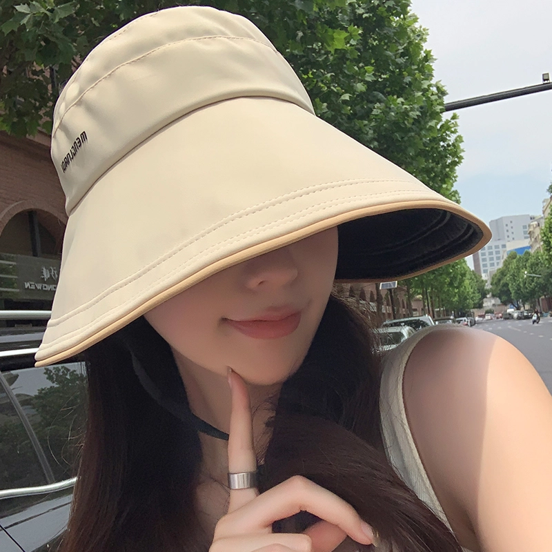 稻草人 夏季大帽檐遮脸遮阳 防紫外线 简约百搭韩系 可扎马尾 半空顶 聚酯纤维 防晒帽 女款