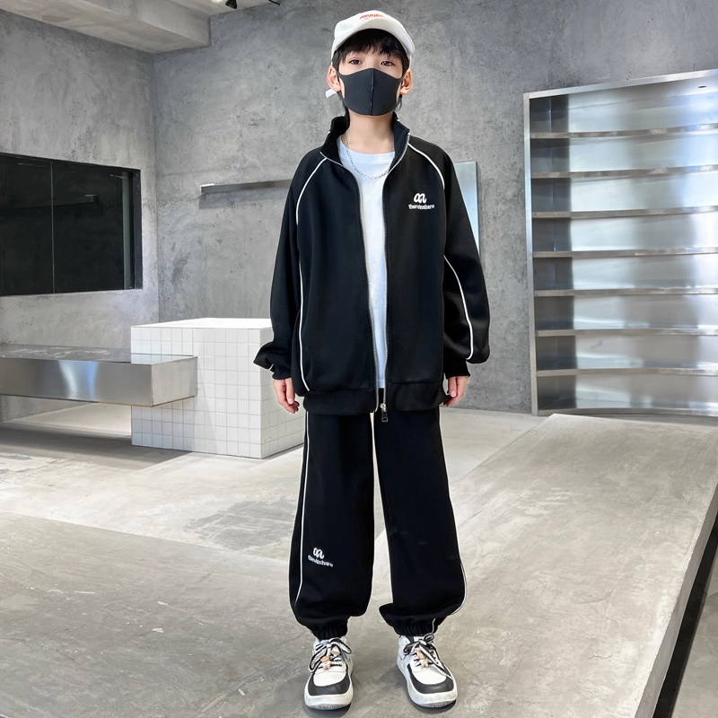木木屋 立领舒适柔软百搭休闲运动套装 黑色 青少年