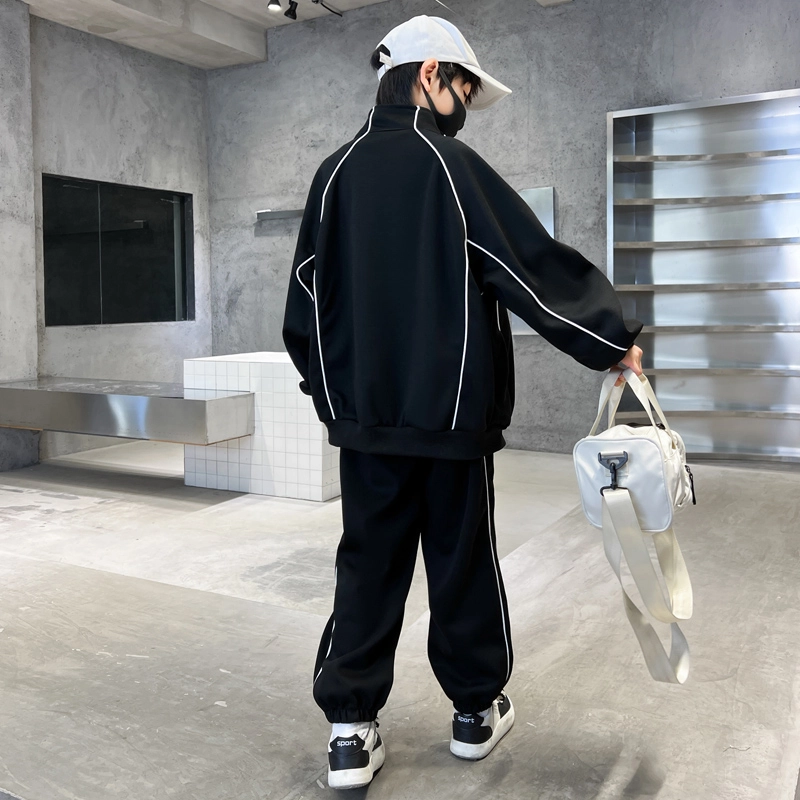 木木屋 立领舒适柔软百搭休闲运动套装 黑色 青少年