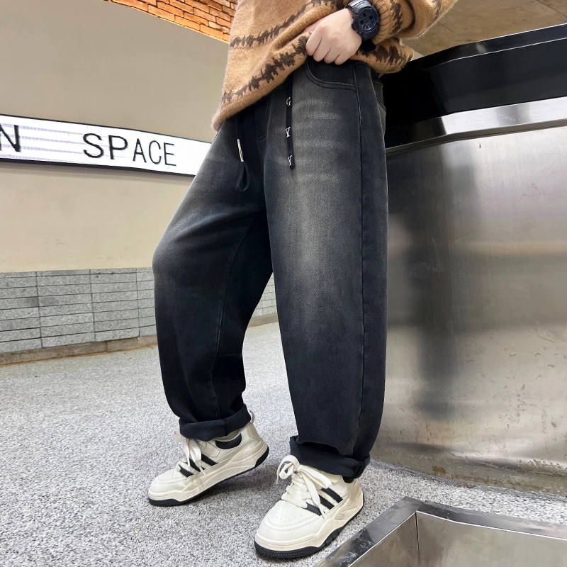 木木屋 亲肤时尚柔软轻盈牛仔裤 蓝色 青少年