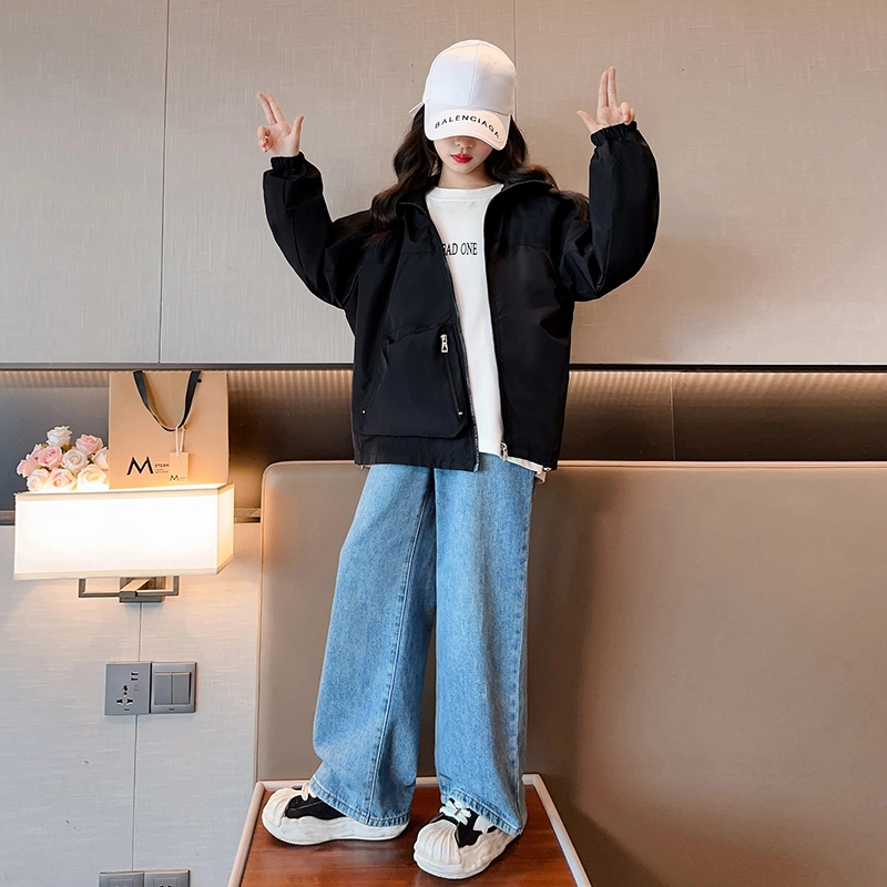 木木屋 时尚洋气舒适百搭连帽纯色长袖夹克外套 青少年