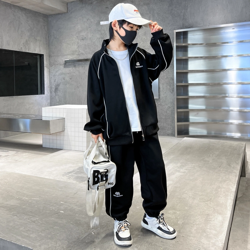 木木屋 立领舒适柔软百搭休闲运动套装 黑色 青少年