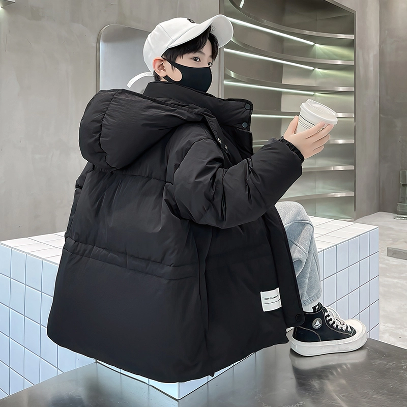 木木屋 时尚洋气潮酷百搭连帽纯色长袖羽绒服 青少年