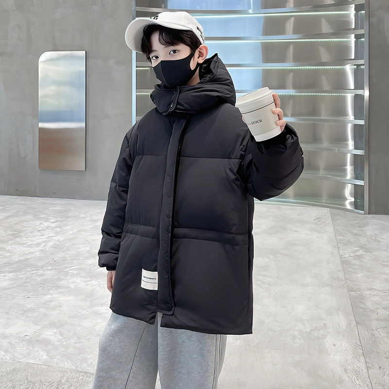 木木屋 时尚洋气潮酷百搭连帽纯色长袖羽绒服 青少年