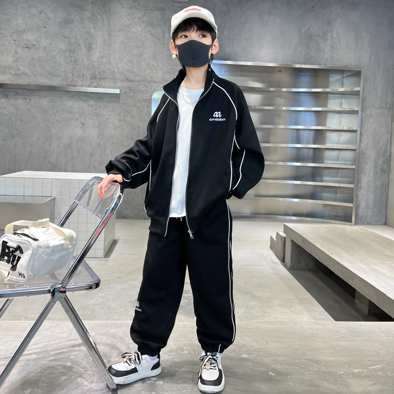 木木屋 立领舒适柔软百搭休闲运动套装 黑色 青少年