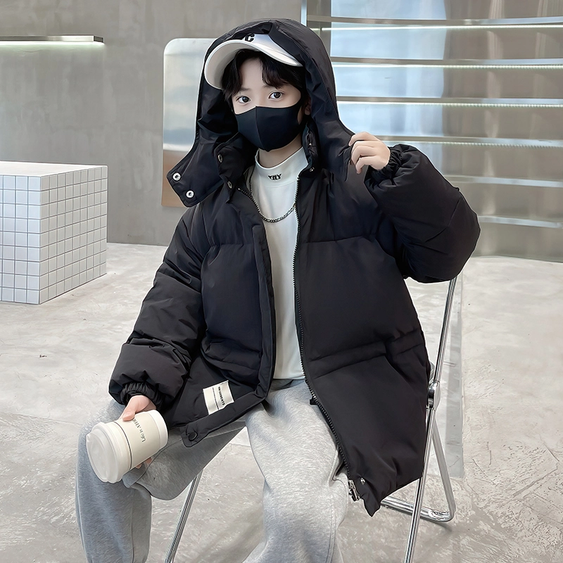 木木屋 时尚洋气潮酷百搭连帽纯色长袖羽绒服 青少年