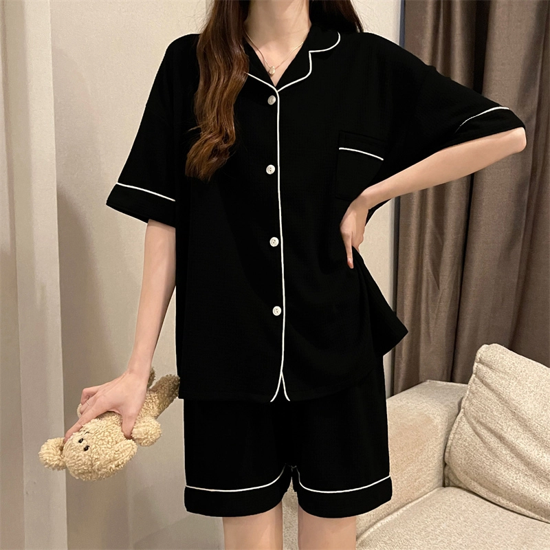 泡泡陷阱 简约时尚舒适轻便休闲百搭纯色设计冰丝材质短袖短裤 睡衣套装 男女同款