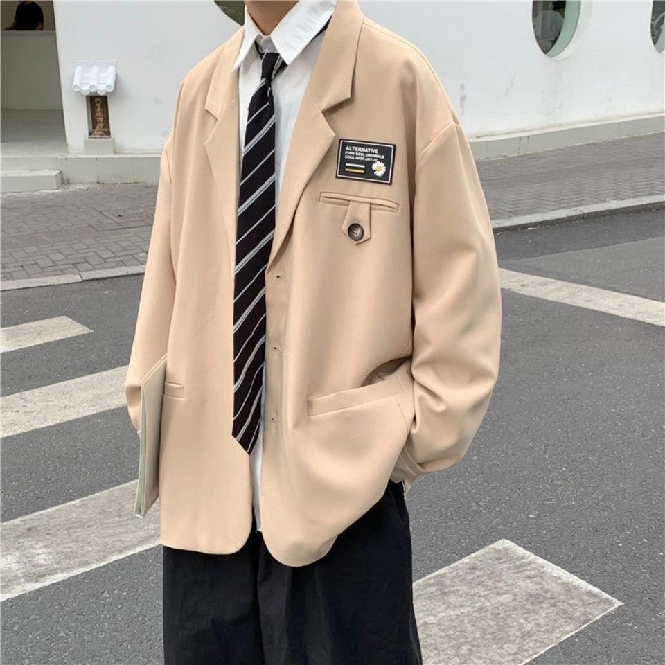 泡泡陷阱 美式高街潮牌复古解构字母花卉标签拼接设计透气亲肤户外商务通勤痞帅街头潮流舒适百搭宽松落肩垂感西装套装 男女同款