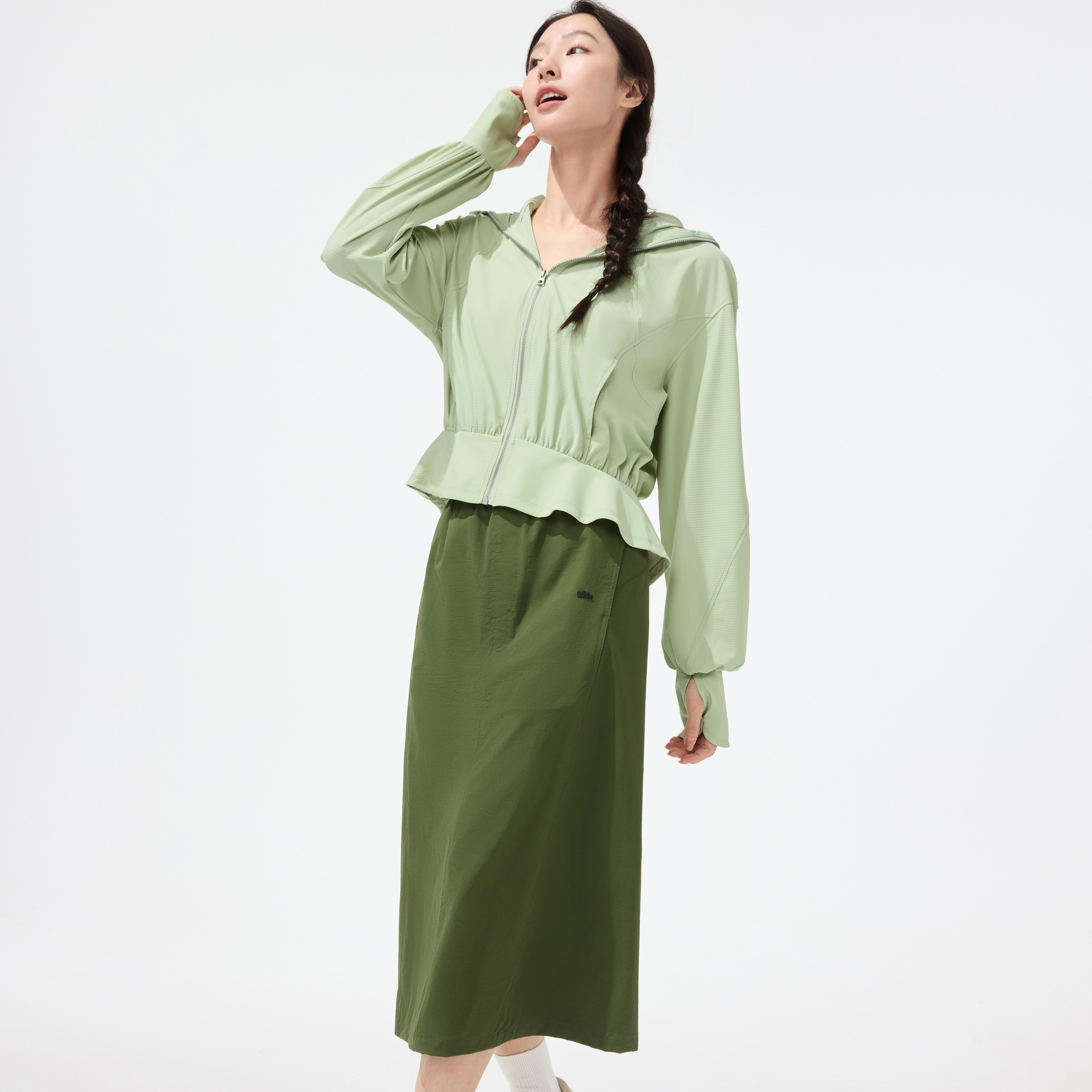 蕉下 凉感透气短款防紫外线荷叶边收腰长袖防晒服 女款