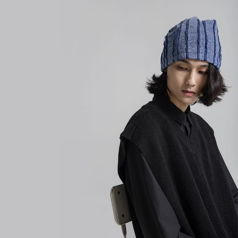 幻象者 条纹保暖防寒 羊毛 绒线帽子 男女同款情侣款 蓝色