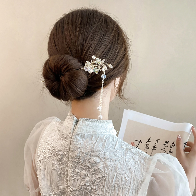 尚先生 铃兰花古风步摇高级感古典仿珍珠汉服流苏旗袍盘发钗子 发簪 女款