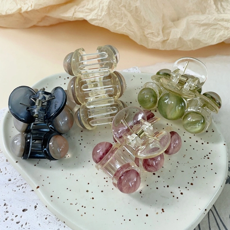 尚先生 夏季冰透多巴胺彩色树脂圆珠抓夹甜美半抓鲨鱼夹后脑勺抓夹发卡 发饰 女款