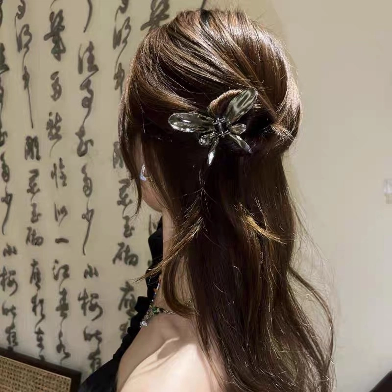 尚先生 轻奢小众金属感蝴蝶小号抓夹盘发发夹高级感鲨鱼夹新中式 发饰 女款
