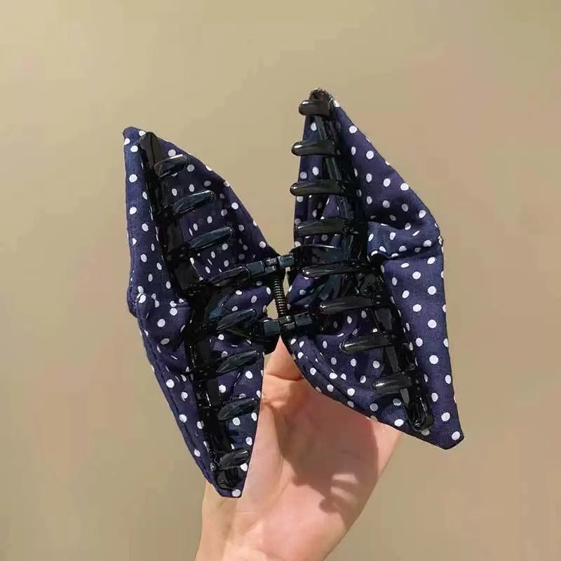 尚先生 韩系红蓝撞色波点格纹布艺三角发抓鲨鱼夹时髦通勤盘发夹发爪 布 抓夹 女款