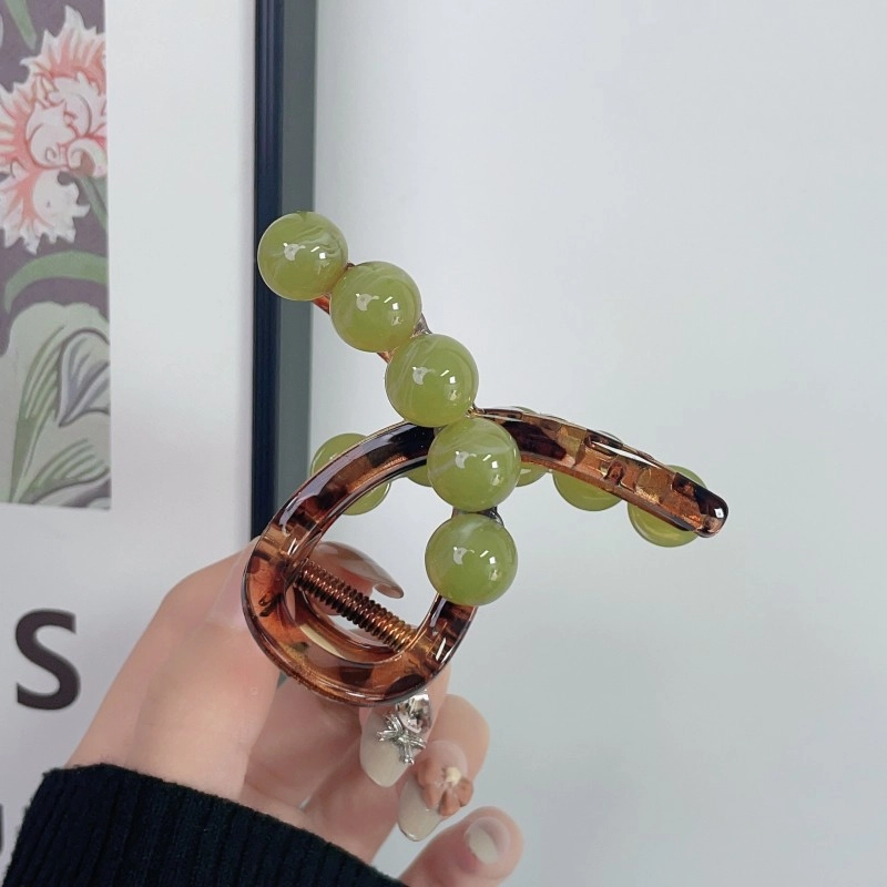 尚先生 设计感透棕色亚克力发抓绿色树脂圆珠抓夹  发卡头饰 发夹 女款
