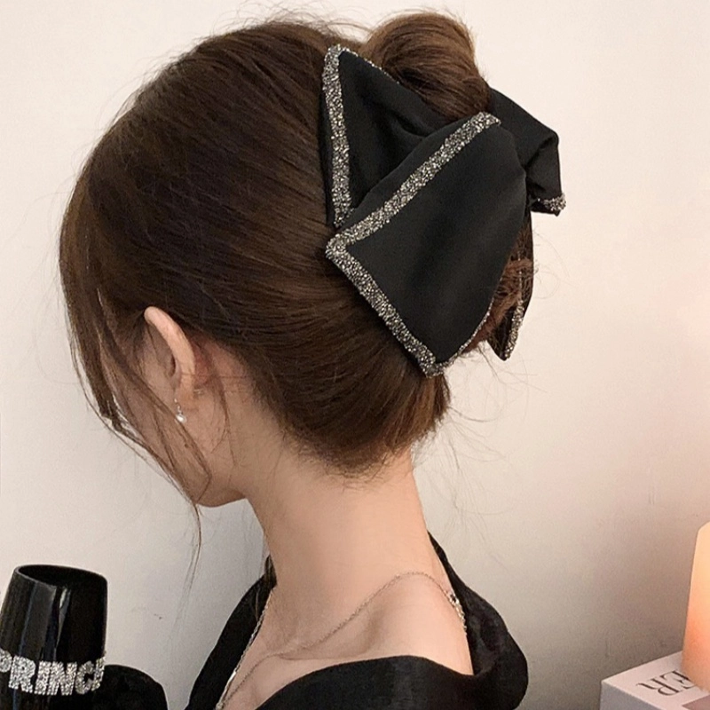 尚先生 赫本风蝴蝶结抓夹女法式复古高级感轻奢小众锆石发夹发量多鲨鱼夹 布艺 发饰 女款