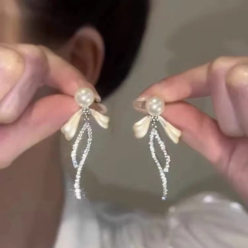 尚先生 蝴蝶结流苏轻奢高级感小众设计耳饰#好运 淡水珍珠 耳环 女款