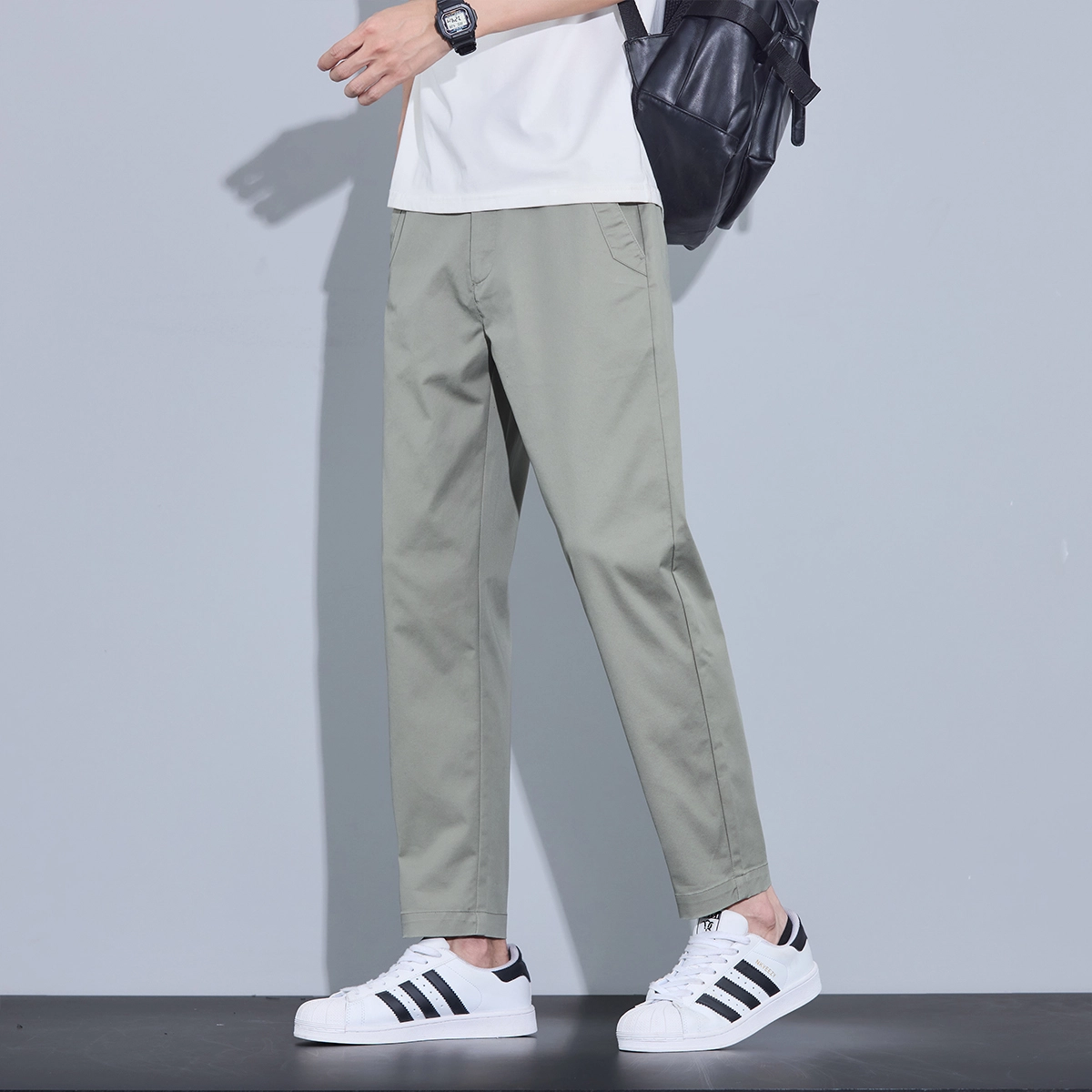 瑞梵帝斯 时尚薄款户外运动透气凉感百搭口袋装饰潮流痞帅宽松柔软舒适亲肤水洗直筒九分裤休闲裤 男款