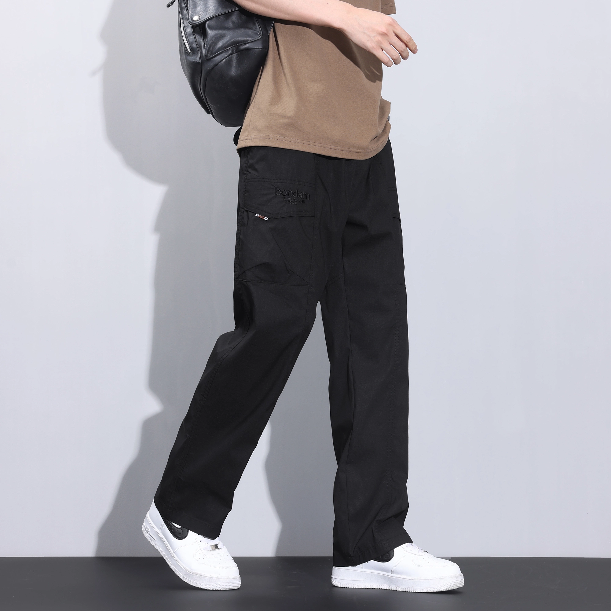 瑞梵帝斯 时尚日常百搭户外休闲运动薄款透气潮流宽松柔软舒适亲肤印花字母设计水洗直筒阔腿工装裤 男款