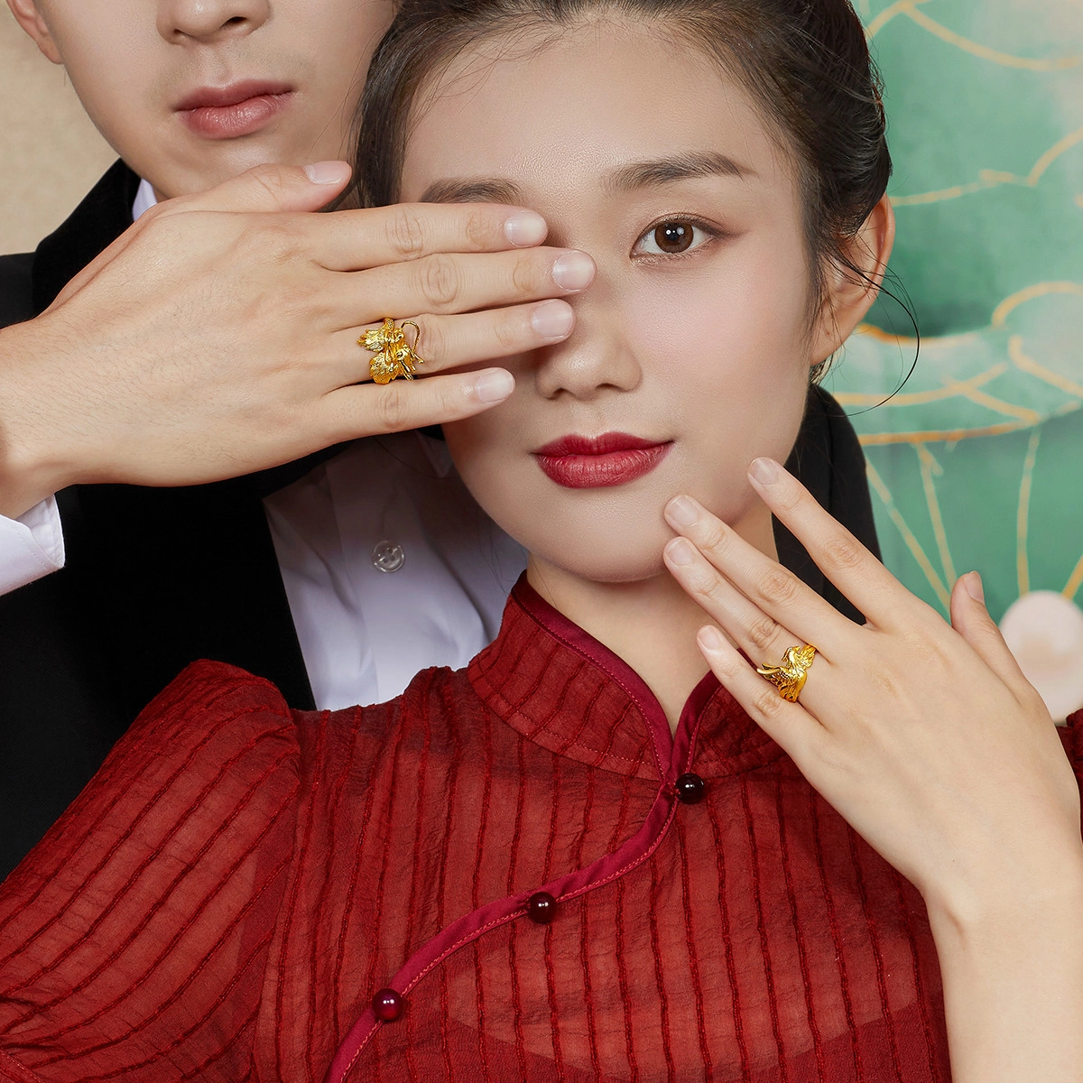 六福珠宝 婚嫁黄金结婚龙凤对戒之龙戒 足金 计价金 戒指 男款