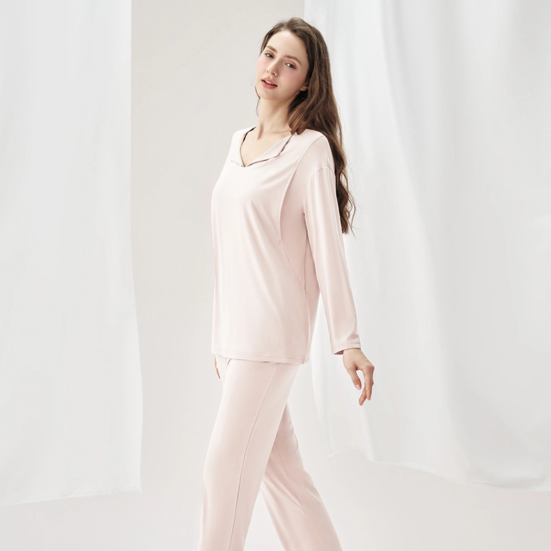 英氏 纯色孕妇哺乳侧开口月子服睡衣套装 女款