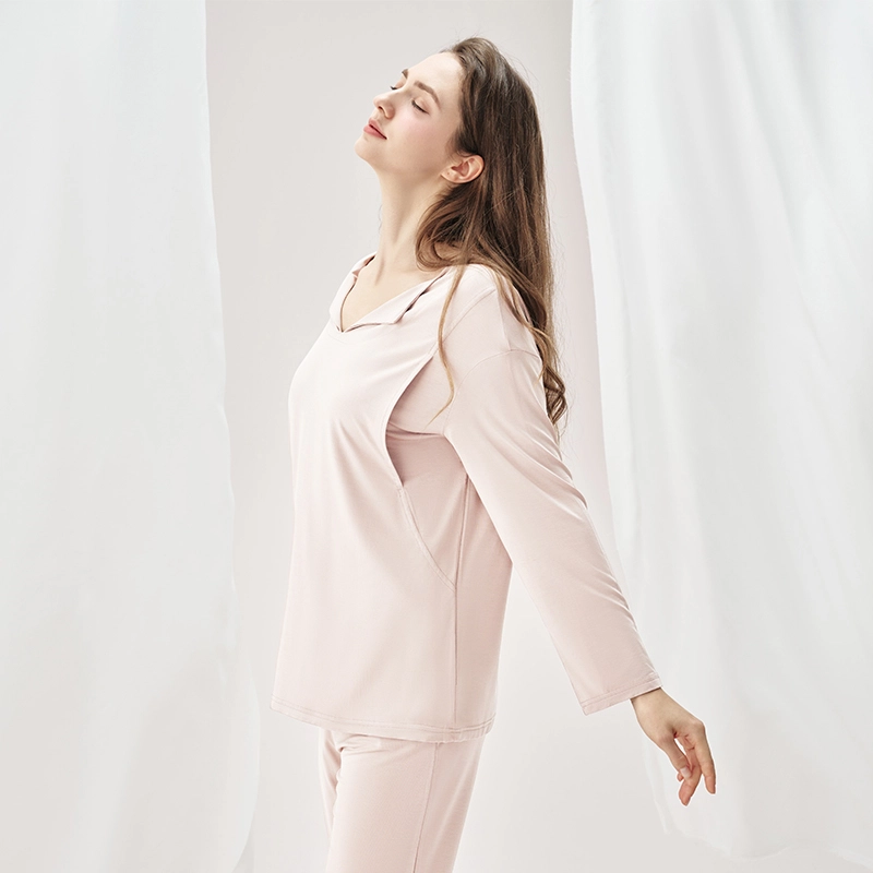 英氏 纯色孕妇哺乳侧开口月子服睡衣套装 女款