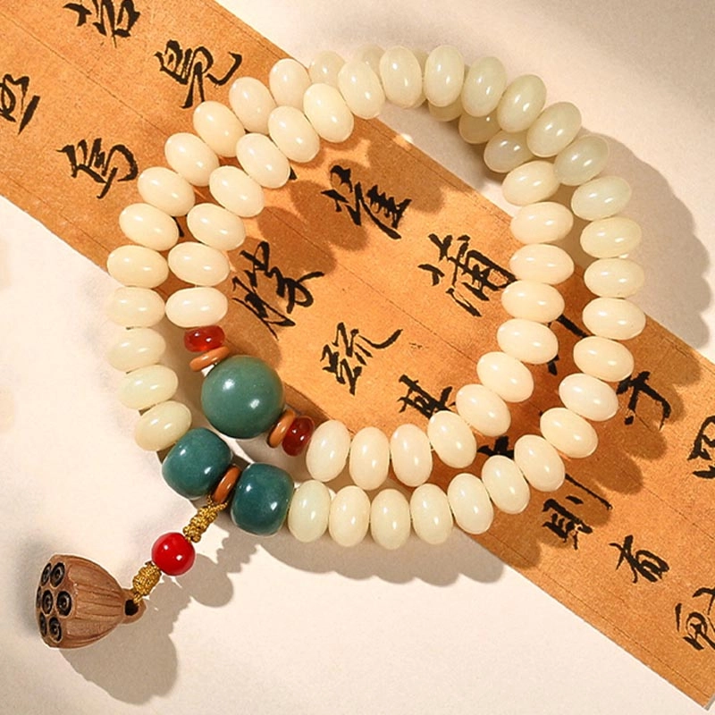 【好运莲莲】 色菲尔 新中式奶豆算盘珠盘完文玩佛珠 菩提根 手串 男女同款情侣款