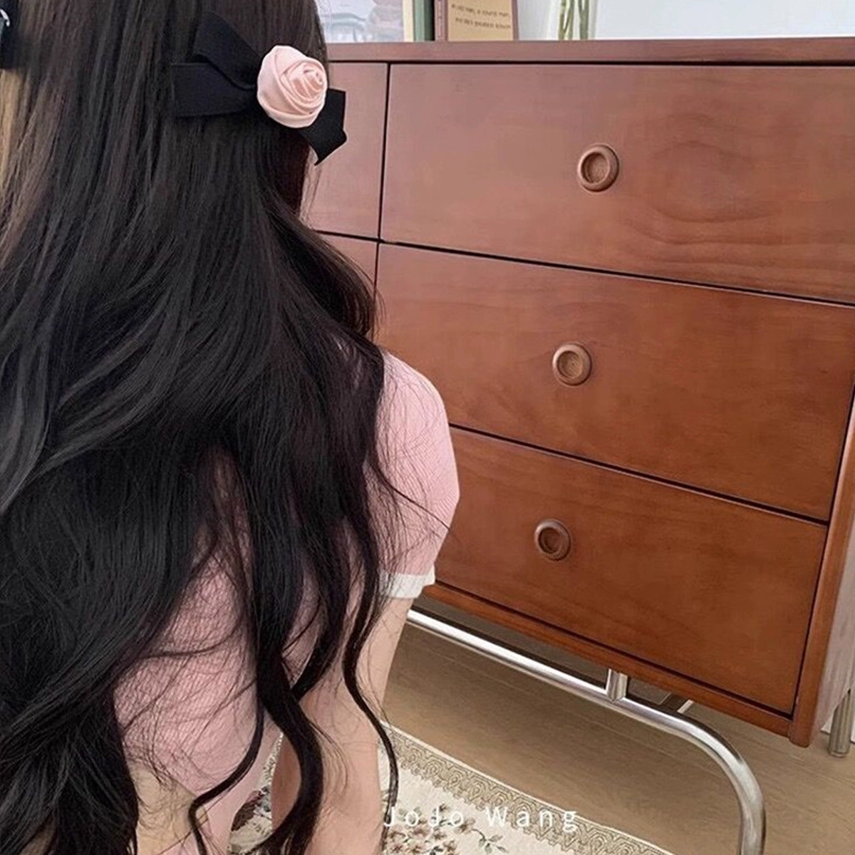 色菲尔 淡粉玫瑰鸭嘴夹   蝴蝶结半扎发在逃公主优雅知性通勤后脑勺低马尾鸭嘴夹高端 布艺 合金 发夹 女款